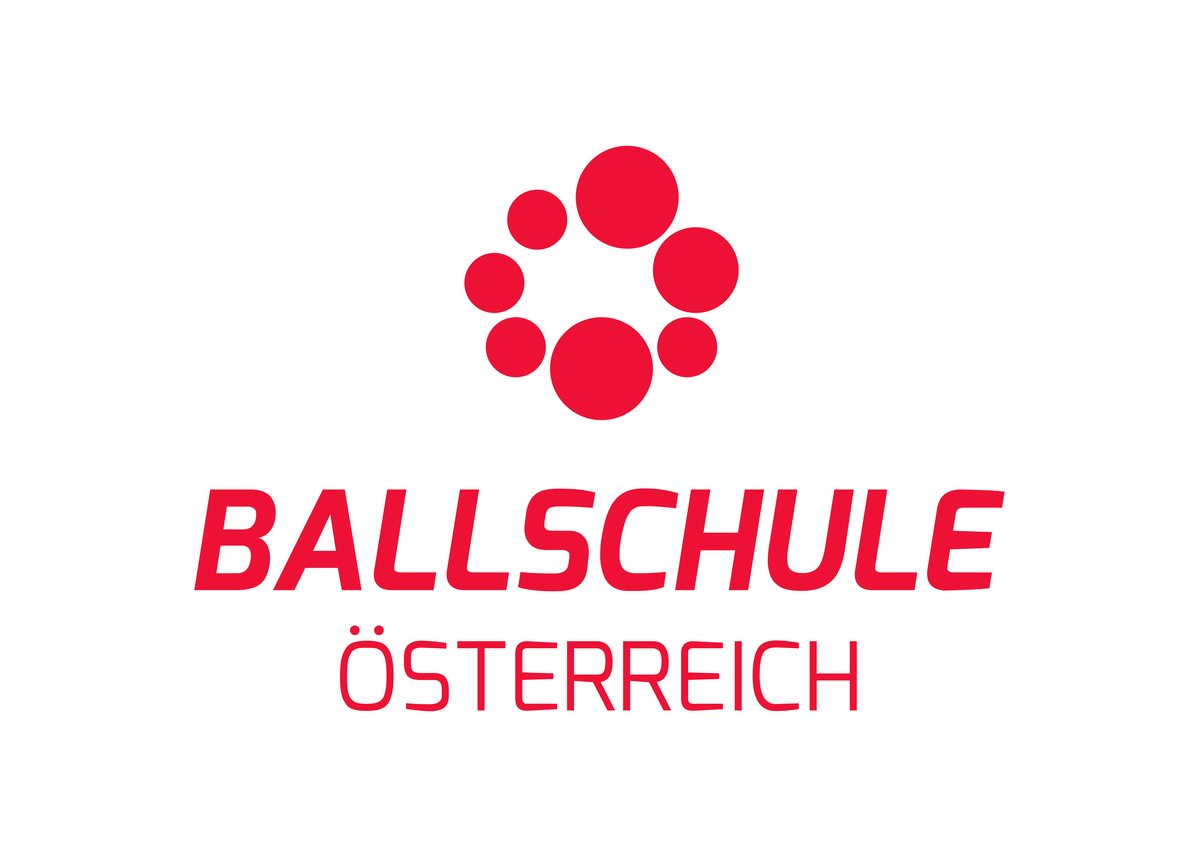 Logo der Ballschule Österreich. Mit roter Schriftfarbe steht auf einem weißen Hintergrund "Ballschule Österreich"