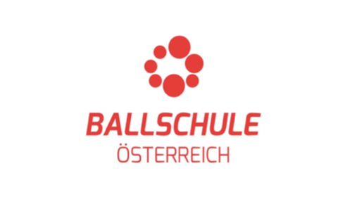 Logo der Ballschule Österreich. Mit roter Schriftfarbe steht auf einem weißen Hintergrund "Ballschule Österreich"